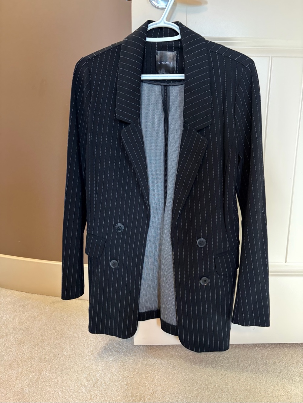 Dynamite Black Pinstripe Double-Breasted Blazer